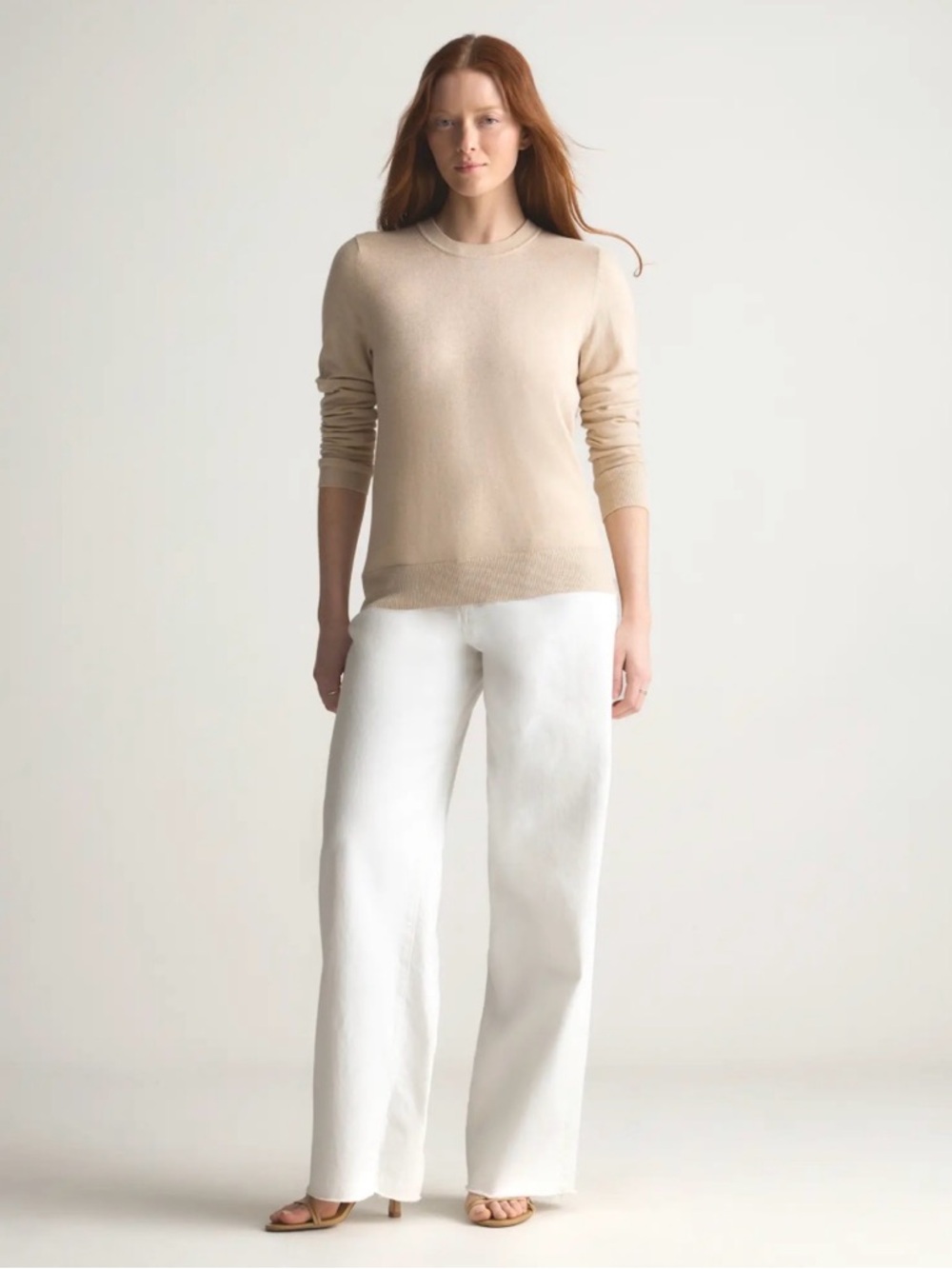 Quince Lightweight Cotton Cashmere Crew Sweater Heather Oatmeal Medium - Picture 2 of 8